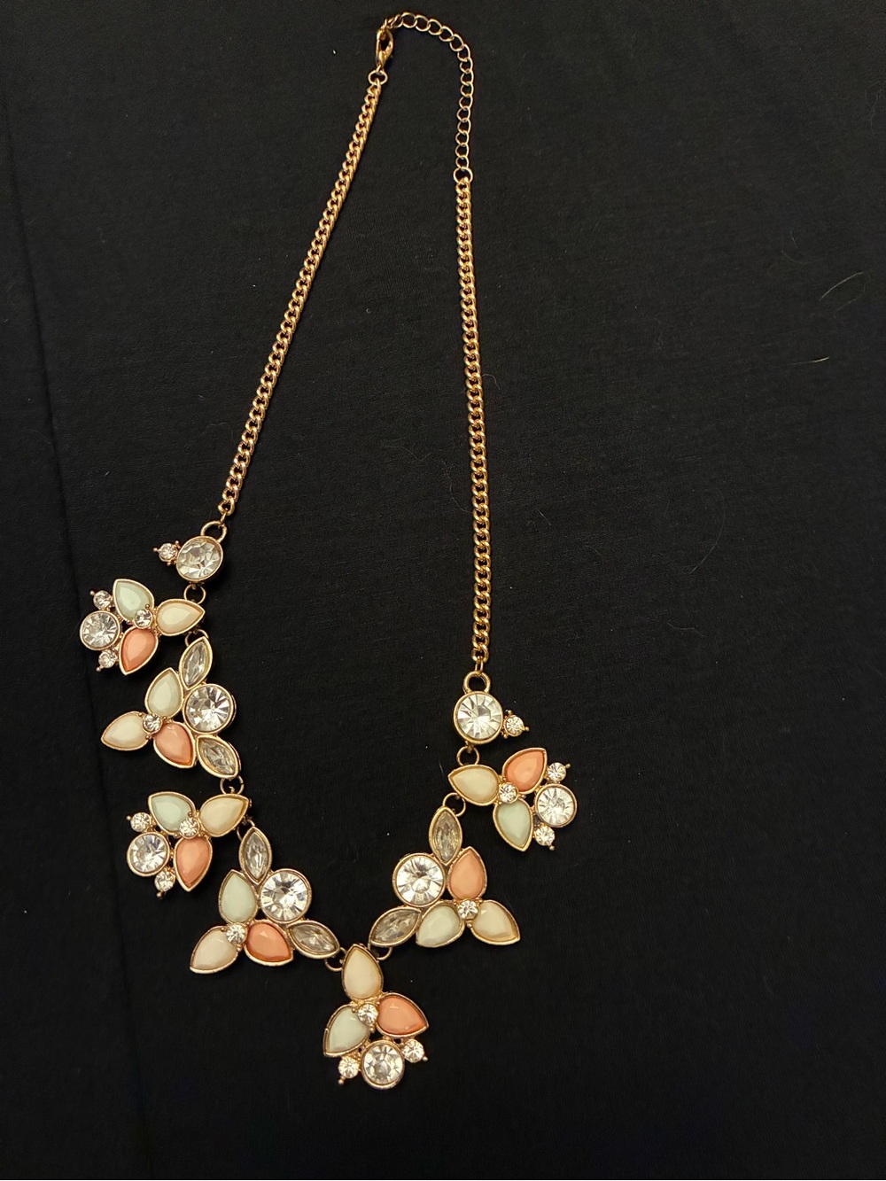 Pastel Rhinestone Floral Cluster Bib Statement Necklace